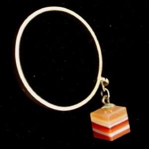 14k Gold Band Ring with Banded Agate Cube Charm Vintage  