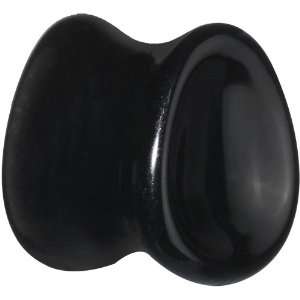  00 Gauge Concave Pear Obsidian Stone Plug Jewelry