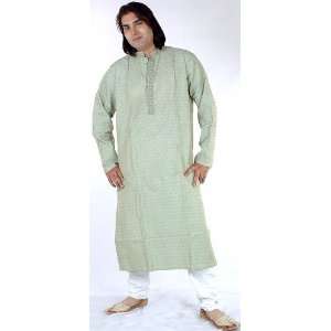  Tea Green Kurta Set with All Over Weave   Poly Silk 