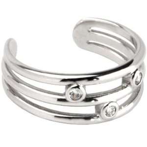  Solid 14K White Gold Cubic Zirconia Trio Band Toe Ring 