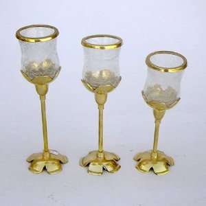  Solid Brass Tulip Candle Holders Set of Three w/ Globes 