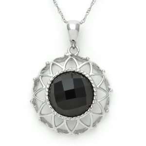  Sterling Silver and Faceted Black Resin Dome Pendant with 