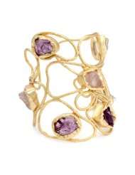Zariin Luxor Stones and Druzy Purple Gold Cuff Bracelet