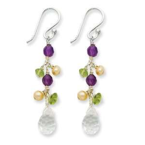   Silver Crystal/Peridot/Peach Cultured Pearl/Amethyst Earrings Jewelry