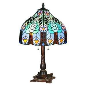  Chloe Peacock Design Tiffany Table Lamp with Bronze Base 