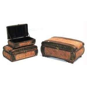    3 Handwoven Antique Finish Round Top Boxes