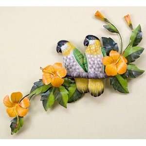  Small Parrots On Hibiscus Wall Sculpture