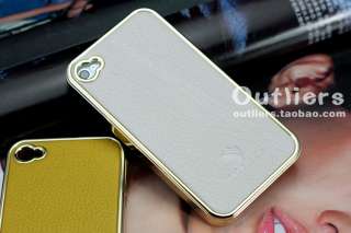 White Deluxe PU Leather Chrome Hard Case Cover Skin+Free Film For 