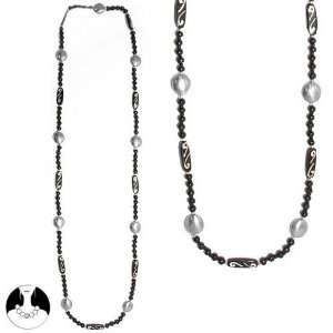 SG Paris Long Neck 138cm Bone Metal Black and Silver Noir/Jet Necklace 