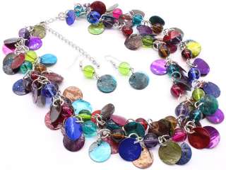 STRAND/MULTICOLOR SHELL/GLASS NECKLACE & EARRINGS SET  