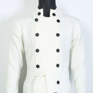 FK043_02]White MENS SIMPLE AND BASIC HALF TRENCH COAT STYLE KNIT 