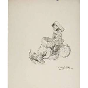  Drawing Sketch Dog Man On Bicycle RogueS Gallery Print 