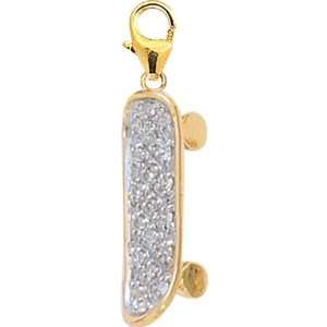  14K Yellow Gold Diamond Skate Board Charm Jewelry