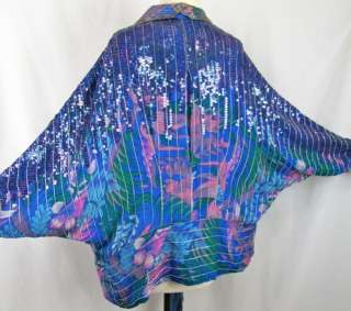 Vintage Draped Batwing Silk sequin Shirt TUNIC mini Dress Jacket PLUS 