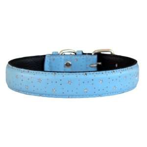    20 Blue Bling Bling Star leather dog collar