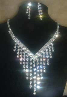 Choker Rhinestone Crystal Clear Necklace&Earrings set  