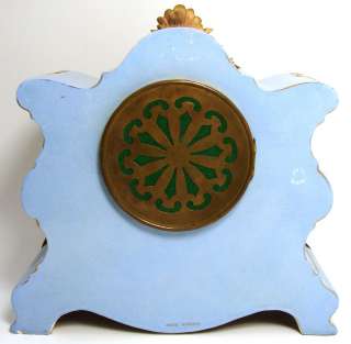   Antique French Porcelain & Enamel Mantel Clock, Hand Painted Scene