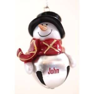  Silver Personalized Jingle Bell Snowman Ornament  John 