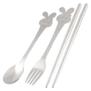   Silver Tone Spoon Chopsticks Fork Tableware Set