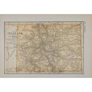  1891 Print Map Colorado State Geographical Geography 