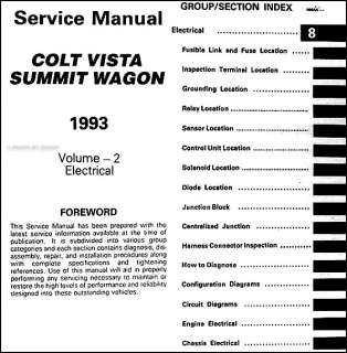 1993 Dodge Colt Vista Eagle Summit Wagon Shop Manual  