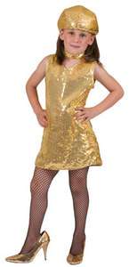 gold DISCO DRESS GIRL sequin girls halloween costume L  