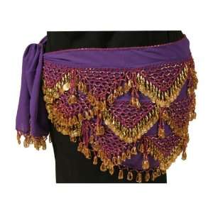 Hip Scarf, Gold Beads & Coins, Purple Musical Instruments