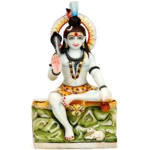  Lord Shiva Blesses His Devotees   White Marble Sculpture 