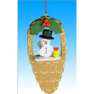 Ulbricht ornament   Snowman with yellow bird in Pinecone  