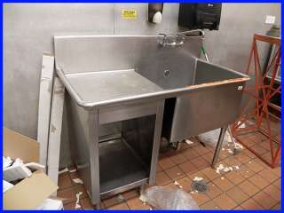 Commercial Kitchen Stainless Steel Sink with Prep Area and Storage 