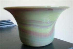 Vtg Studio Art Glass Blown Bowl Vase Greens Purples Sgd  