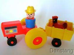 VINTAGE FISHER PRICE LITTLE PEOPLE TRACTOR FARM CART DAD COWBOY FARM 