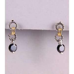   White and Yellow Gold Vermeil Earrings with CZ Onyx Glitzs Jewelry