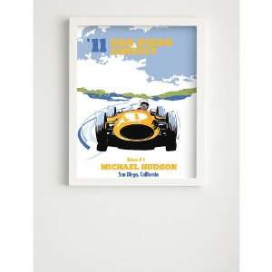  race car circuit framed art   white frame