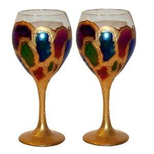  ArtisanStreets Unusual Gold & Jeweled Toned Wine Glasses 