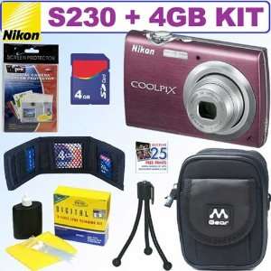  Nikon Coolpix S230 10MP Digital Camera (Plum) + 4GB 