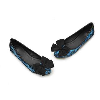   Blue Bowknot Lace Women Ballet Flats Shoes US Size 35 39 X301  