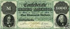 Confederate States of America $1000 T1 Replica Note  