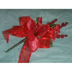  3 red Silk Satin Pearl & Organza Corsages 