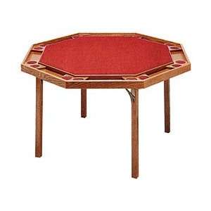  Octagon Poker Table with Ranch Oak Finish & Red Vinyl Top 