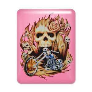  iPad Case Hot Pink Biker Skull Flames Rose and Motorcycle 