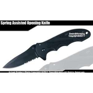   Opening Black Drop Point Serrated Folder Knife