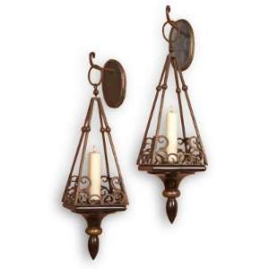  Pair Cap Serrat Wood and Iron Scroll Italianate Sconce 