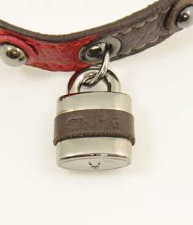 Chloe brown red leather padlock necklace chocker C01  