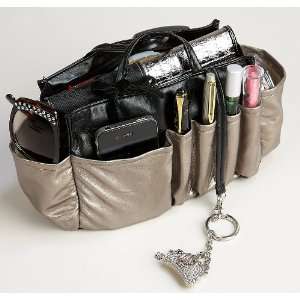  Pewter and Black Handbag Organizer Travel Cosmetic Make Up Tote Bag 