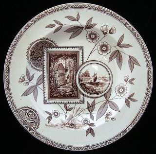 Victorian BROWN TRANSFERWARE Soup Plate ~ HIDDEN CABIN 1885  