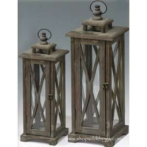  Wooden Brown Candle Lanterns Set of 2   26.5 & 19.5 Tall 