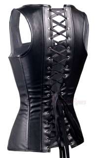 Gothic Black Bonded Leather CORSET Bustier S 6XL Clubwear Vest Style 