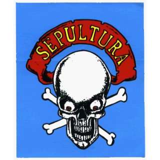  Sepultura   Skull & Crossbones with Logo on Blue   Sticker 