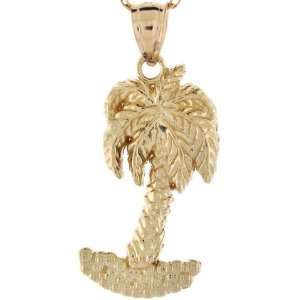    10k Real Gold Tropical Palm Tree Diamond Cut Charm Pendant Jewelry